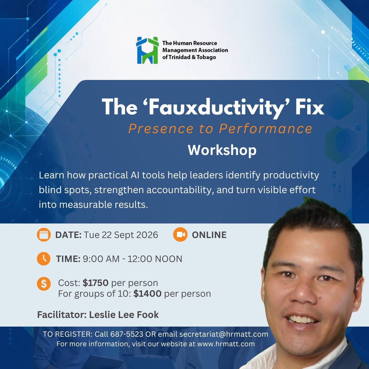 The Fauxductivity Fix Presence to Performance workshop flyer